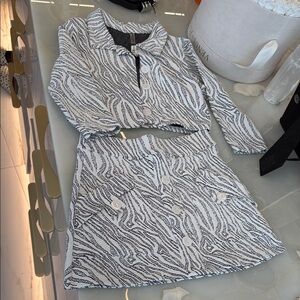 Devon Windsor Zebra Print Button-Up Jacket and Skirt Set